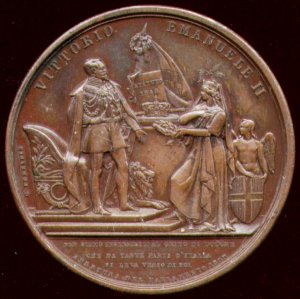 Medaglia commemorativa del giuramento allo Statuto Albertino di
Vittorio Emanuele II in occasione dell'apertura del parlamento italiano.