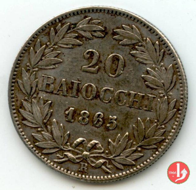 20 baiocchi (Doppio Giulio del 2° tipo) 1865 (Roma)