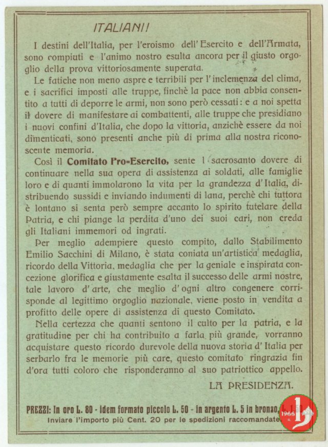 Pro Esercito - Vittoria per Trento e Trieste 1918