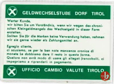 Raiffeisenkasse Tirol Cambio Valute 1970-1980