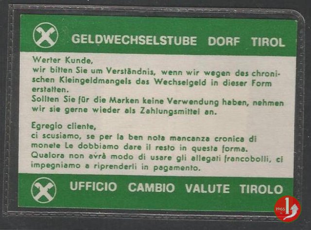 Raiffeisenkasse Tirol Cambio Valute 1970-1980