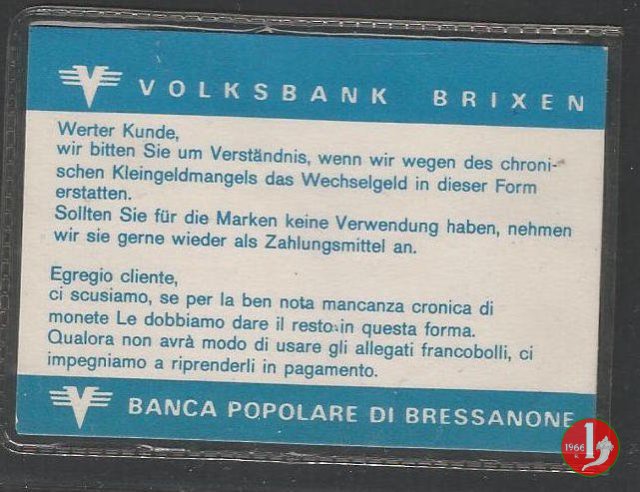 Volksbank Brixen Cambio Valute 1970-1980