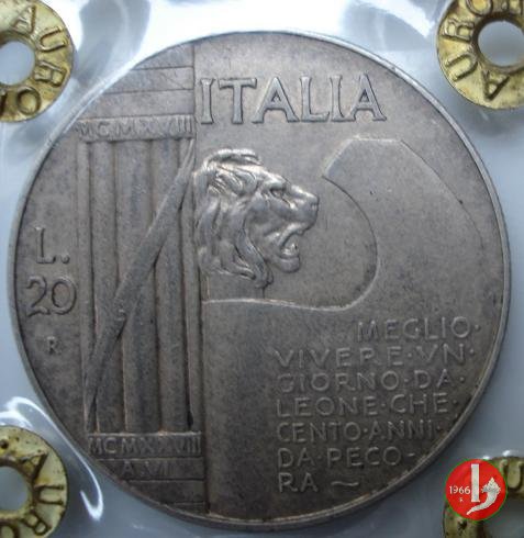 20 lire cappellone o elmetto 1928 (Roma)