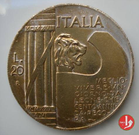 20 lire cappellone o elmetto 1928 (Roma)