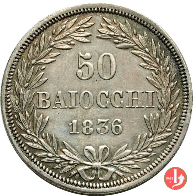 50 Baiocchi (Mezzo Scudo Romano) 1836 (Bologna)