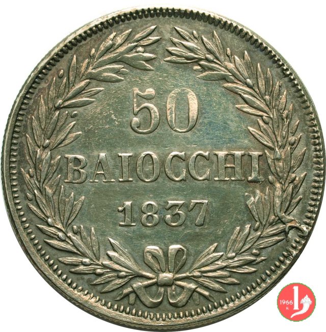 50 Baiocchi (Mezzo Scudo Romano) 1837 (Bologna)