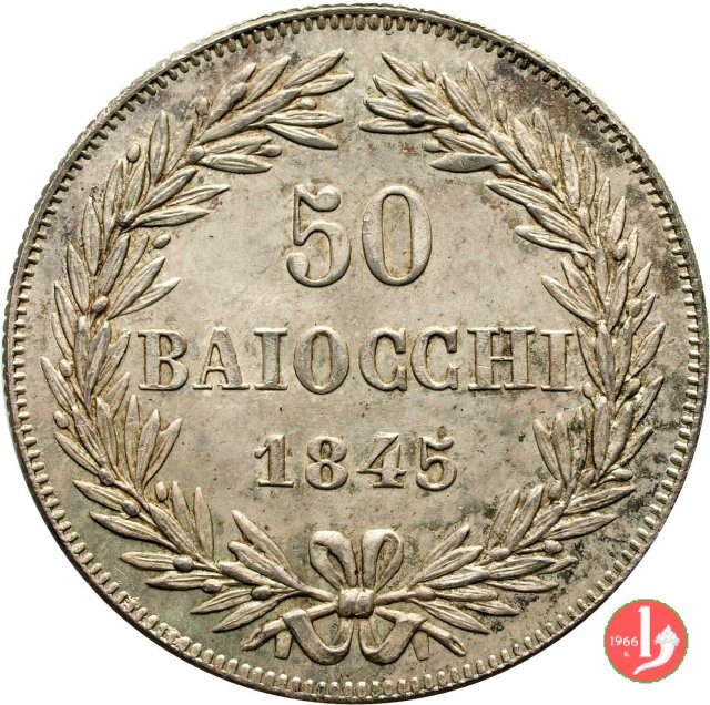 50 Baiocchi (Mezzo Scudo Romano) 1845 (Roma)