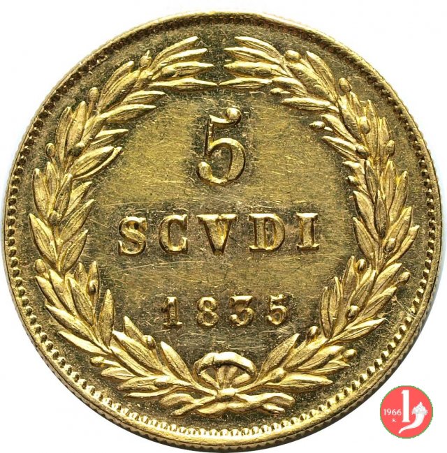 5 Scudi Romani o Gregorina 1835 (Bologna)