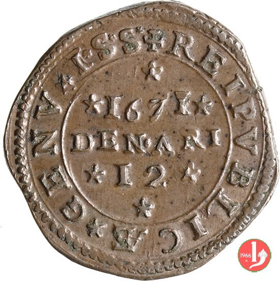 12 denari (1 soldo) 1671 (Genova)