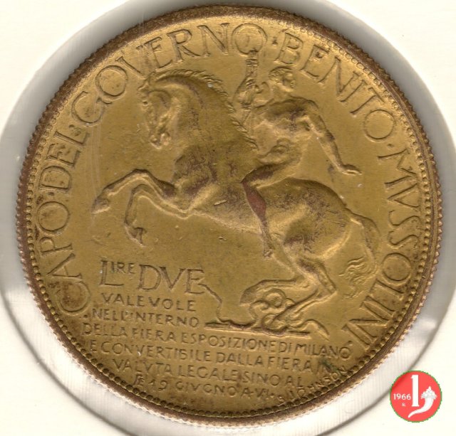 2 lire - esposizione di Milano del 1928 1928 (Johnson)