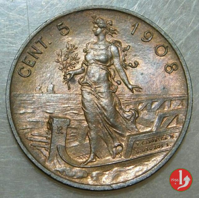 5 centesimi prora 1908 (Roma)