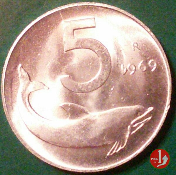 5 lire delfino 1969 (Roma)