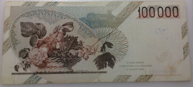100.000 lire Caravaggio 1983