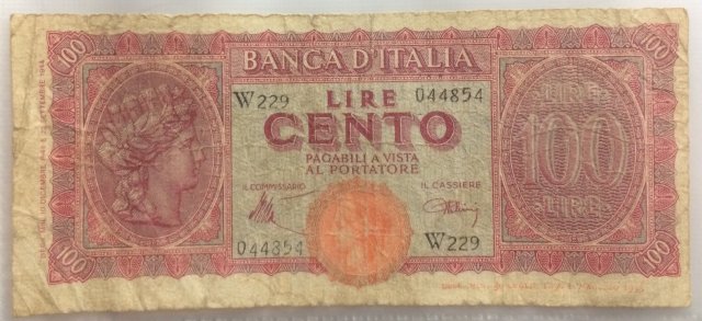 100 Lire Italia Turitta 1944