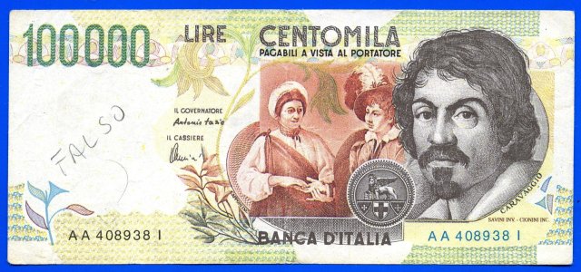 100.000 lire Caravaggio 1995