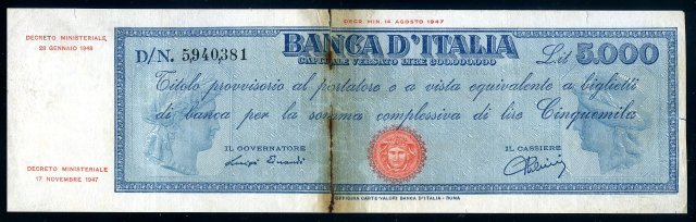 5.000 lire Titolo Provvisorio 1948