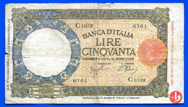 50 lire Lupetta Secondo Tipo 1942