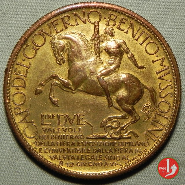 2 lire - esposizione di Milano del 1928 1928 (Johnson)