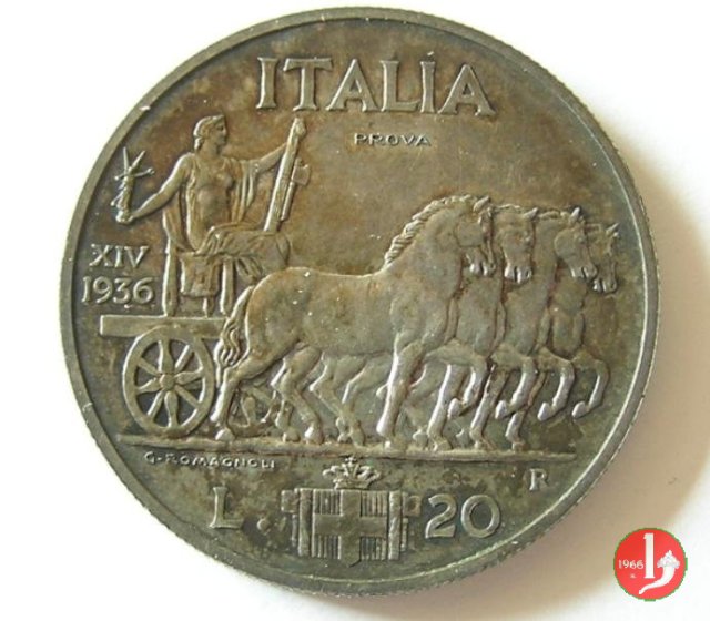 prova 20 lire quadriga lenta 1936 (Roma)