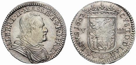 8 bolognini (capelli corti e stemma) 1662 (Massa di Lunigiana)