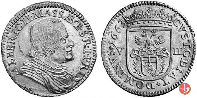 8 bolognini (capelli corti e stemma) 1663 (Massa di Lunigiana)