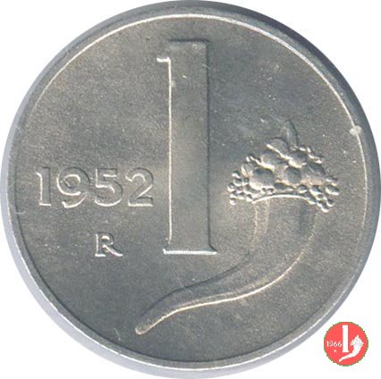 1 lira cornucopia 1952 (Roma)