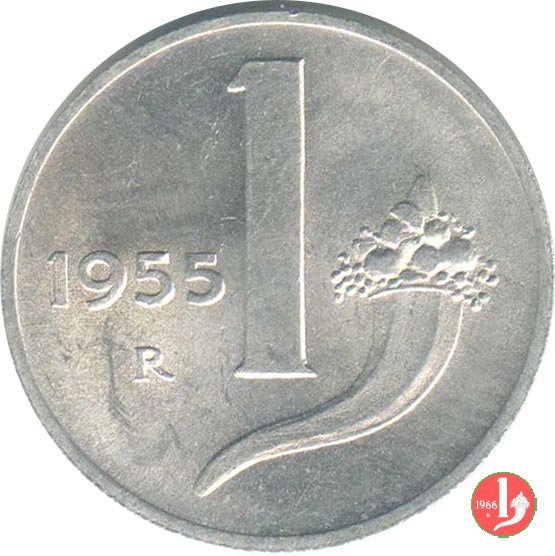 1 lira cornucopia 1955 (Roma)