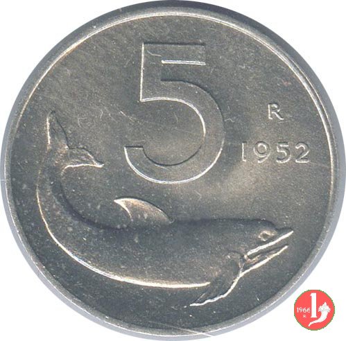 5 lire delfino 1952 (Roma)