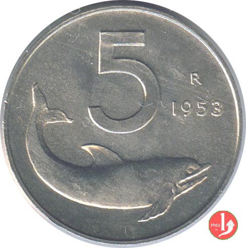 5 lire delfino 1953 (Roma)