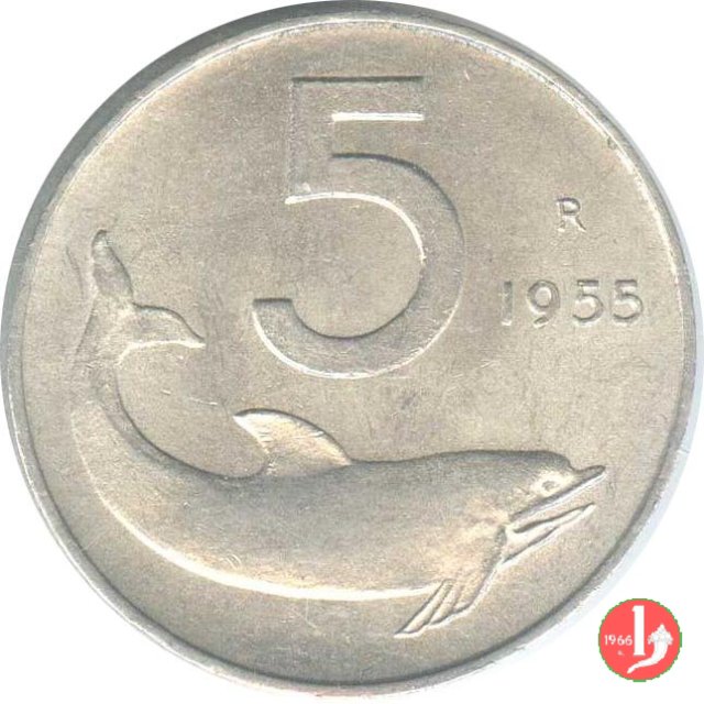 5 lire delfino 1955 (Roma)