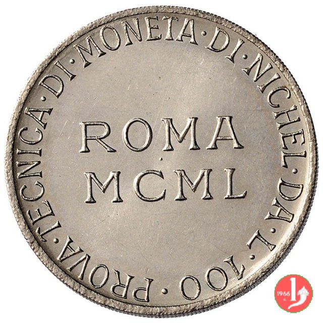 prova tecnica 100 lire 1950 in nichel (Nettuno) 1950 (Roma)