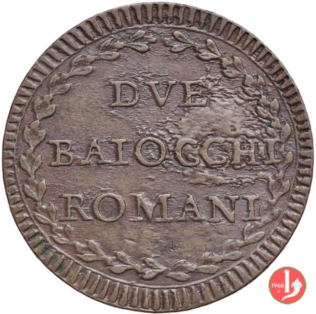 2 baiocchi del 2° tipo (A. XXIII) 1797 (Roma)