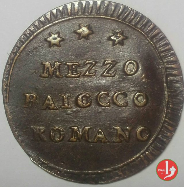 mezzo baiocco del 2° tipo (stemma a targa) 1797 (Roma)