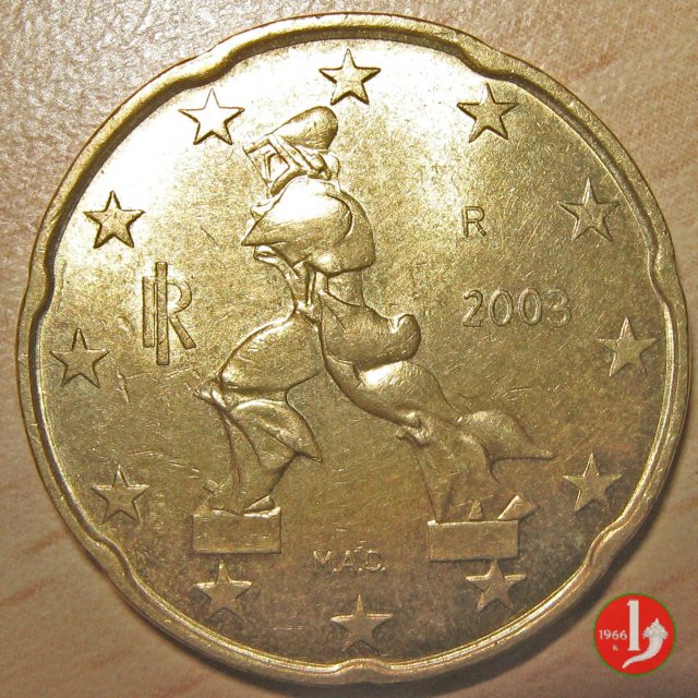 Immagine di una da 20 centesimi di Euro 2003 (Roma)