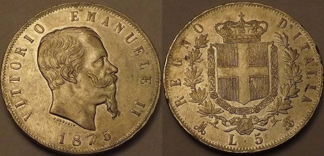 5 lire o scudo 1875 (Milano)