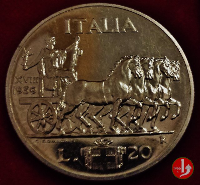 20 lire quadriga lenta 1939 (Roma)