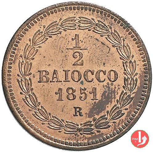 1/2 baiocco scudo a targa 1851 (Roma)