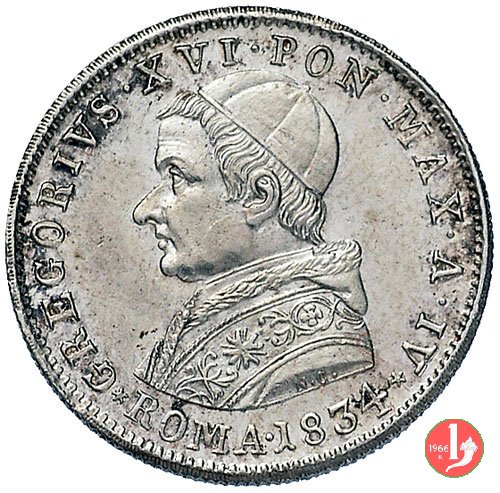 20 Baiocchi (1/5 di Scudo, Doppio Giulio, Papetto) 1834 (Roma)