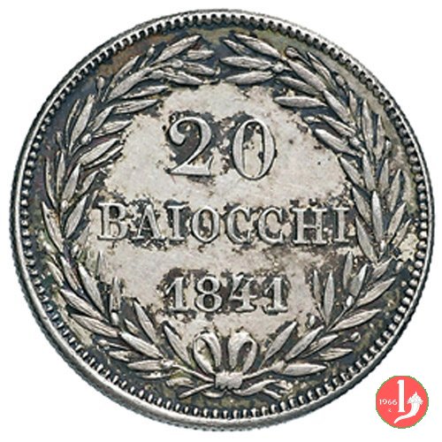 20 Baiocchi (Doppio Giulio, 1/5 di Scudo, Papetto) 1841 (Roma)