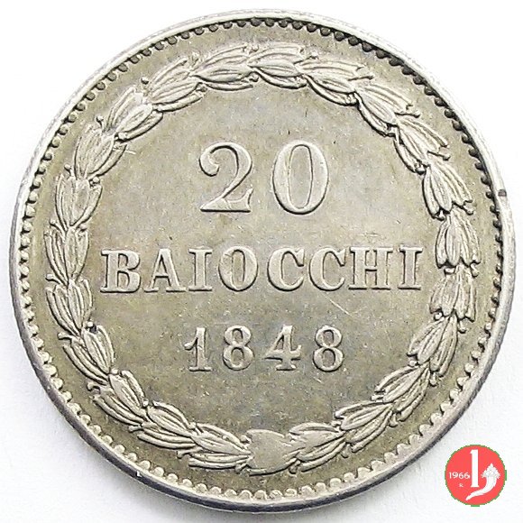 20 baiocchi (Doppio Giulio del 1° tipo) 1848 (Roma)