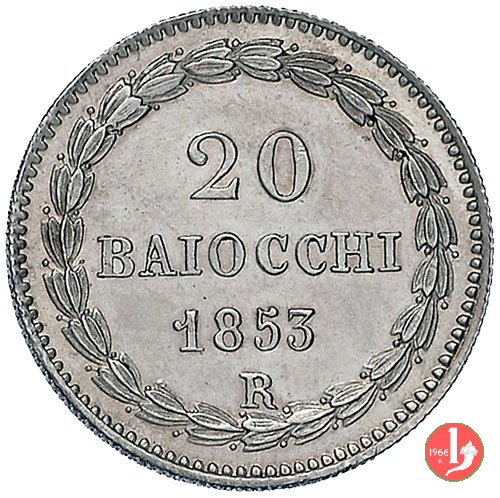 20 baiocchi (Doppio Giulio del 1° tipo) 1853 (Roma)