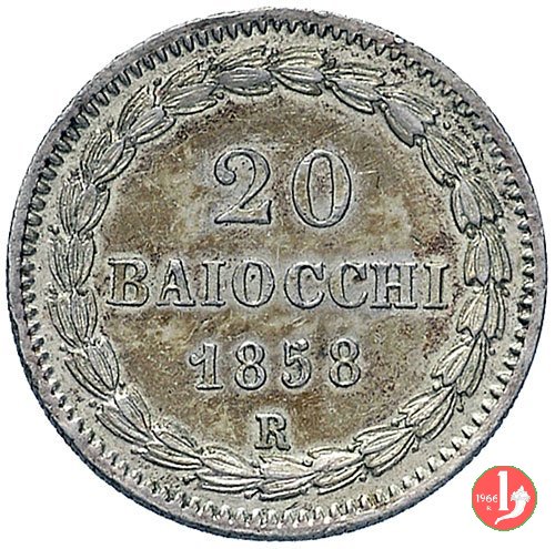 20 baiocchi (Doppio Giulio del 1° tipo) 1858 (Roma)