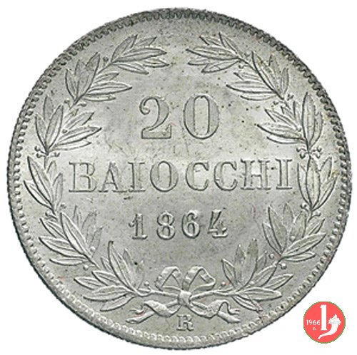 20 baiocchi (Doppio Giulio del 2° tipo) 1864 (Roma)