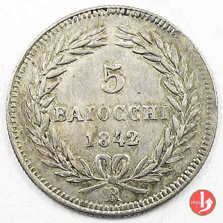 5 Baiocchi (Grosso o Mezzo Paolo) 1842 (Roma)