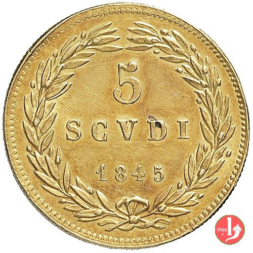 5 Scudi Romani o Gregorina 1845 (Roma)