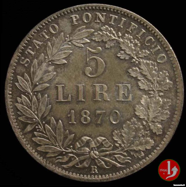 Scudo da 5 lire 1870 (Roma)