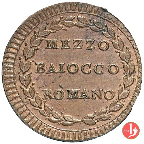 mezzo baiocco del 1° tipo (stemma ovale) 1790-1791 (Roma)