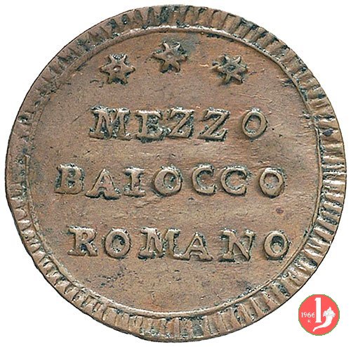 mezzo baiocco del 2° tipo (stemma a targa) 1797 (Roma)