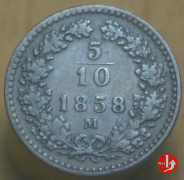 5/10 di Kreuzer o 1 Carantano 1858 (Milano)