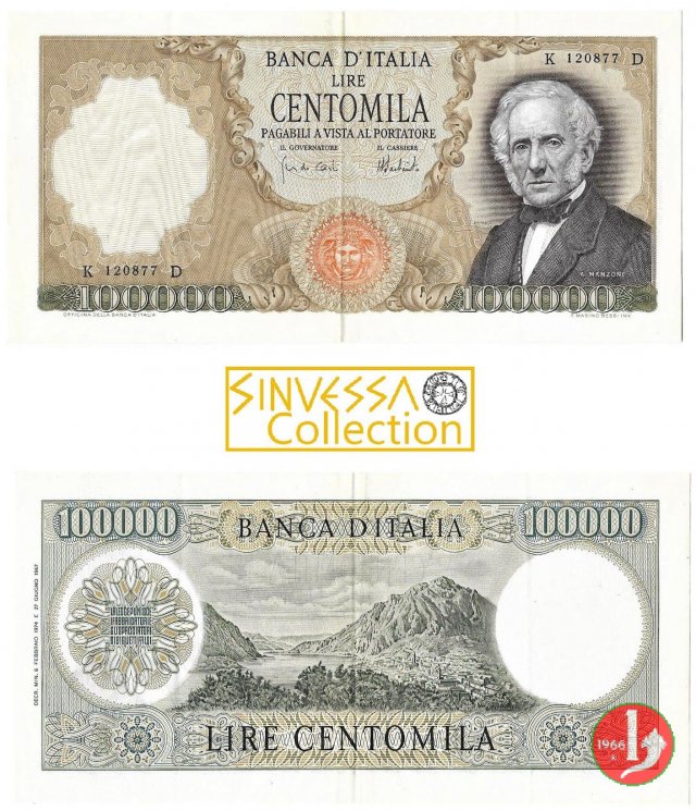 100.000 lire Alessandro Manzoni 1974